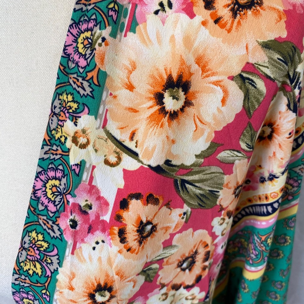 Umgee‎ Floral Paisley Kimono Cardigan Womens 1XL Green Pink Boho Festival Gypsy - Picture 4 of 10